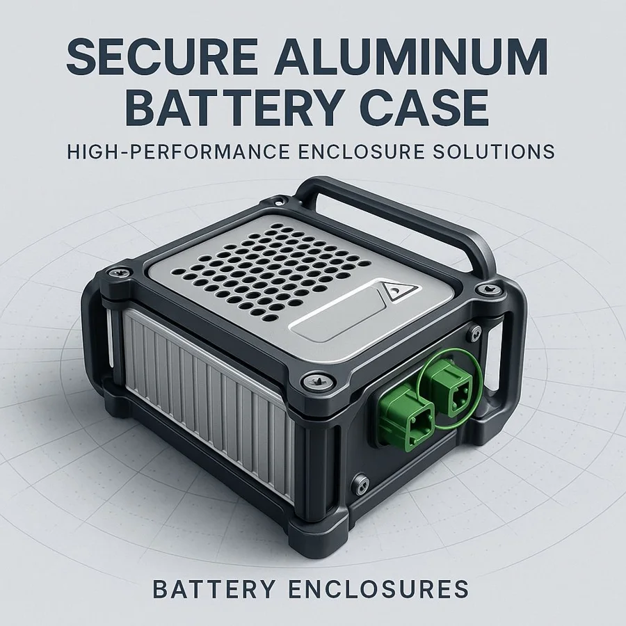 Aluminum battery case — Familia de componentes ilustrativa. La pieza se fabrica según el plano acordado.