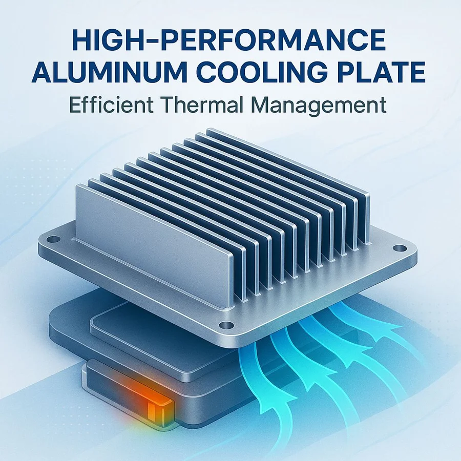 Aluminum cooling plate — Familia de componentes ilustrativa. La pieza se fabrica según el plano acordado.