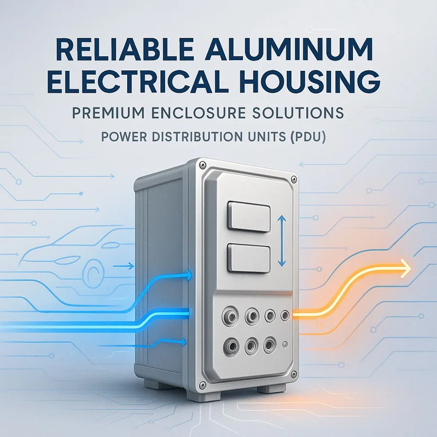 Aluminum electrical housing — Familia de componentes ilustrativa. La pieza se fabrica según el plano acordado.