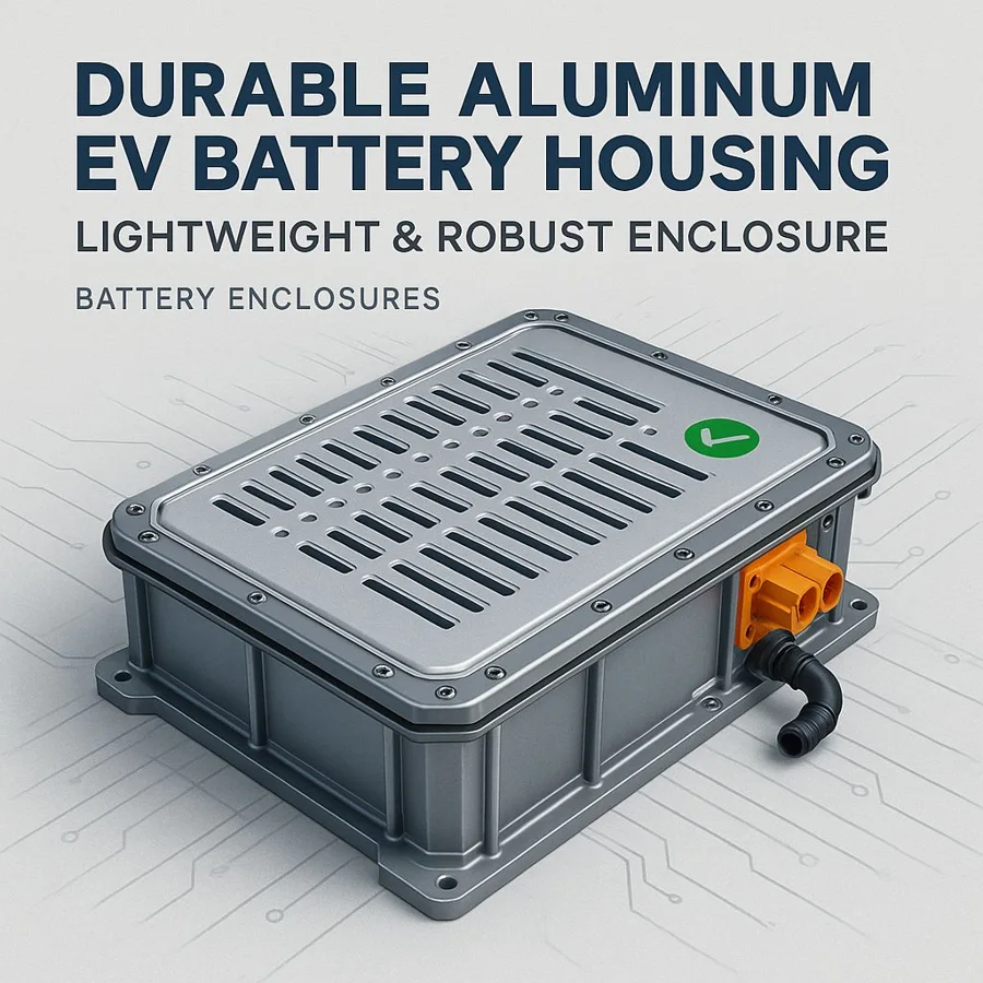 Aluminum EV battery housing — Familia de componentes ilustrativa. La pieza se fabrica según el plano acordado.