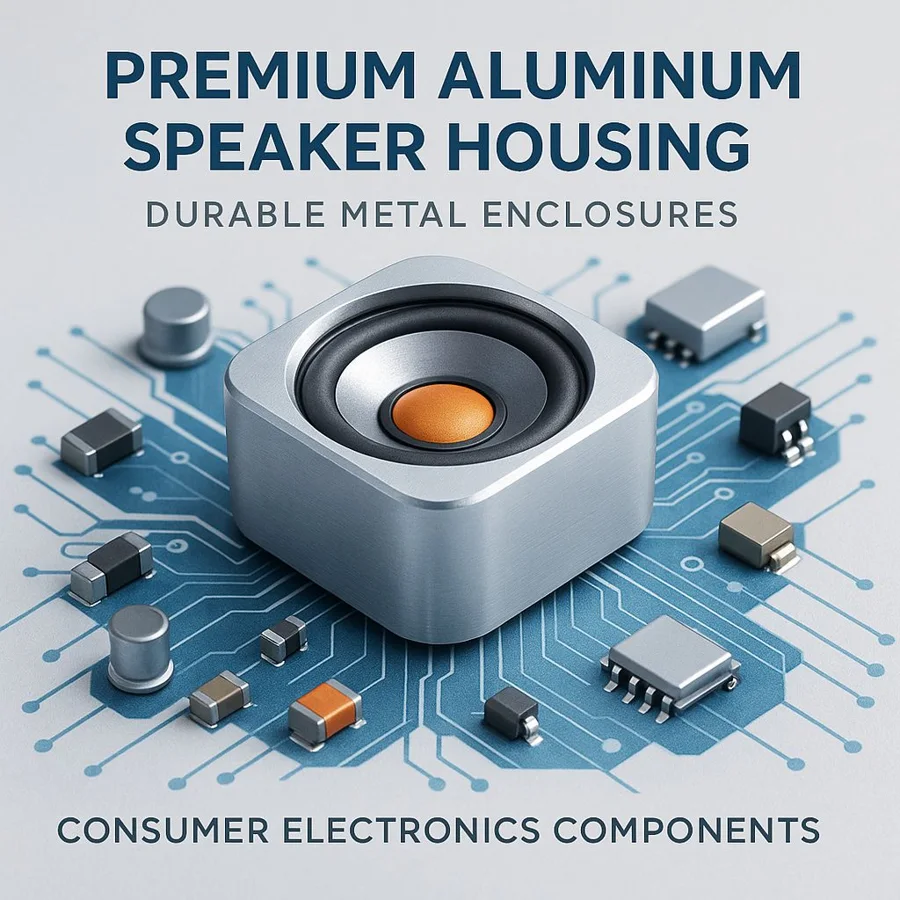 Aluminum speaker housing — Familia de componentes ilustrativa. La pieza se fabrica según el plano acordado.