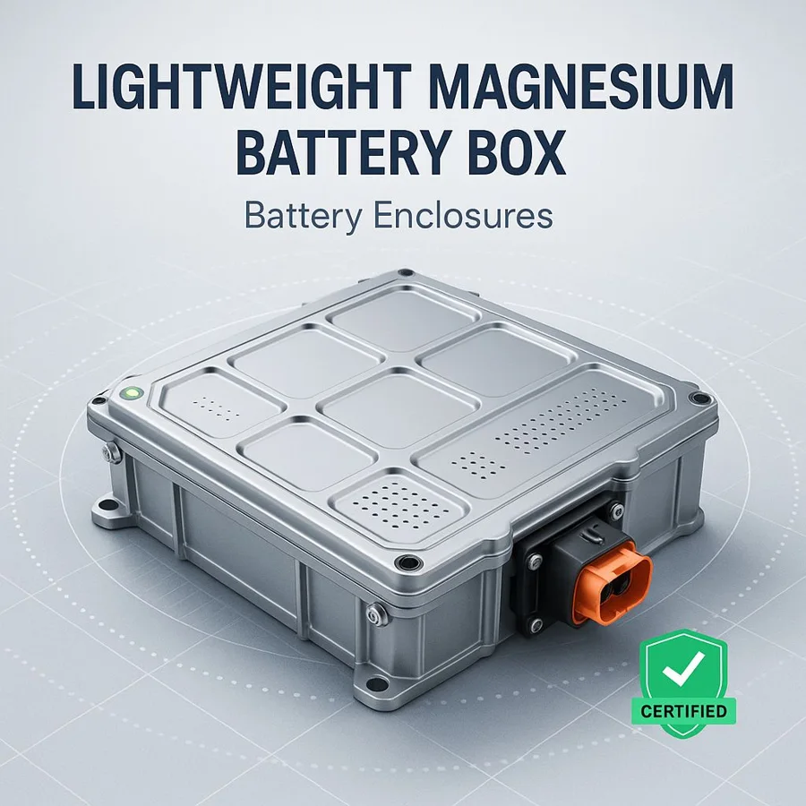 Magnesium battery box — Familia de componentes ilustrativa. La pieza se fabrica según el plano acordado.