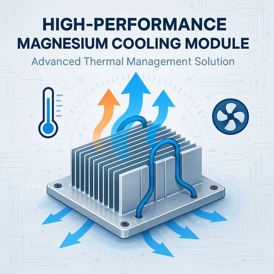 Magnesium cooling module — Familia de componentes ilustrativa. La pieza se fabrica según el plano acordado.