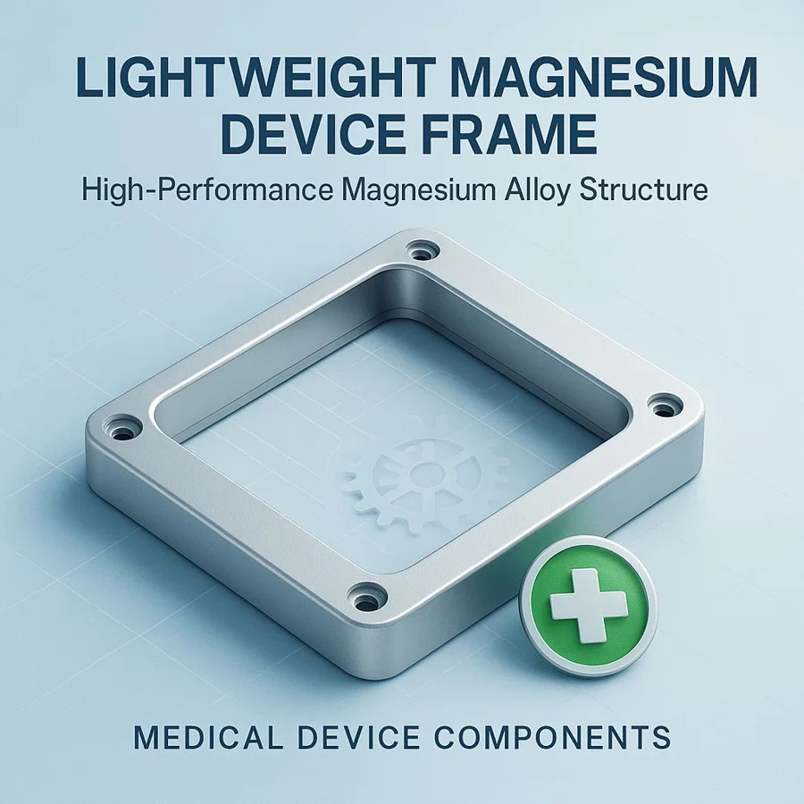 Magnesium device frame — Familia de componentes ilustrativa. La pieza se fabrica según el plano acordado.