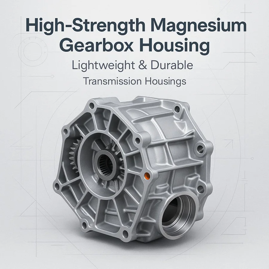 Magnesium gearbox housing — Familia de componentes ilustrativa. La pieza se fabrica según el plano acordado.