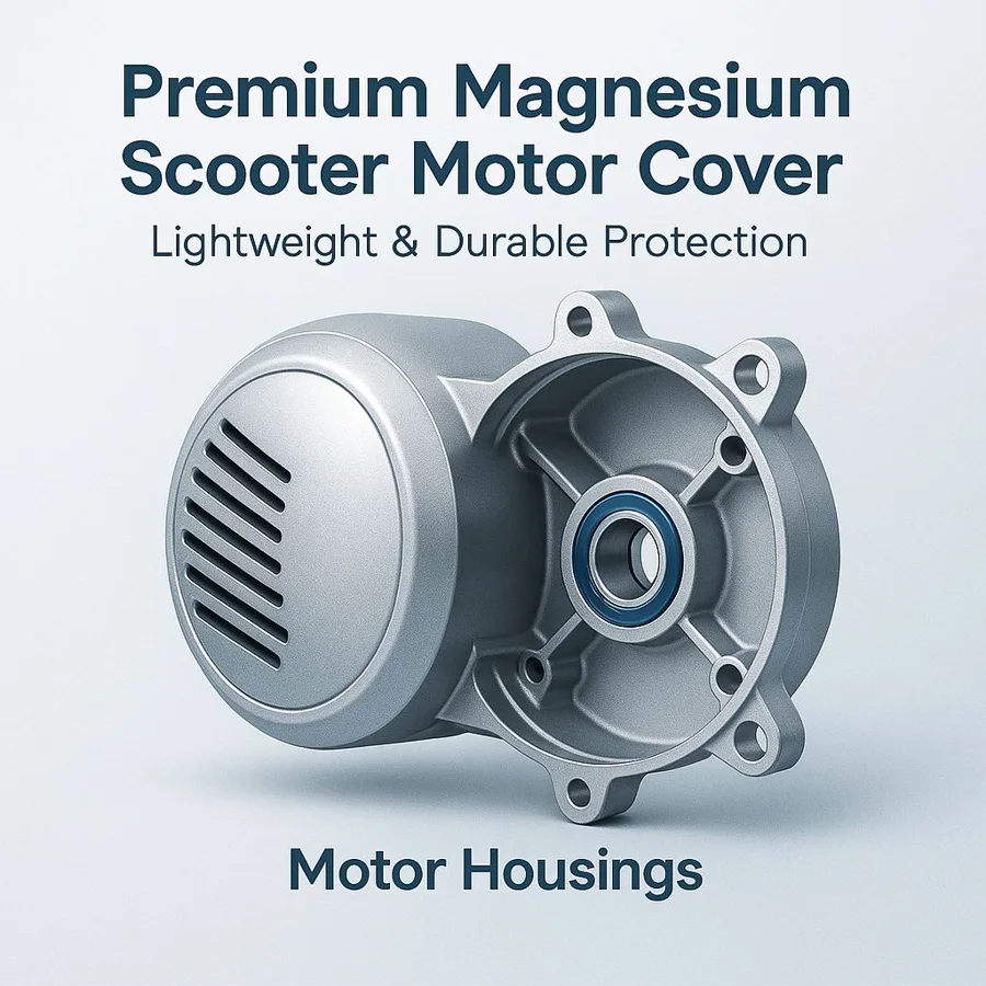 Magnesium scooter motor cover — Familia de componentes ilustrativa. La pieza se fabrica según el plano acordado.