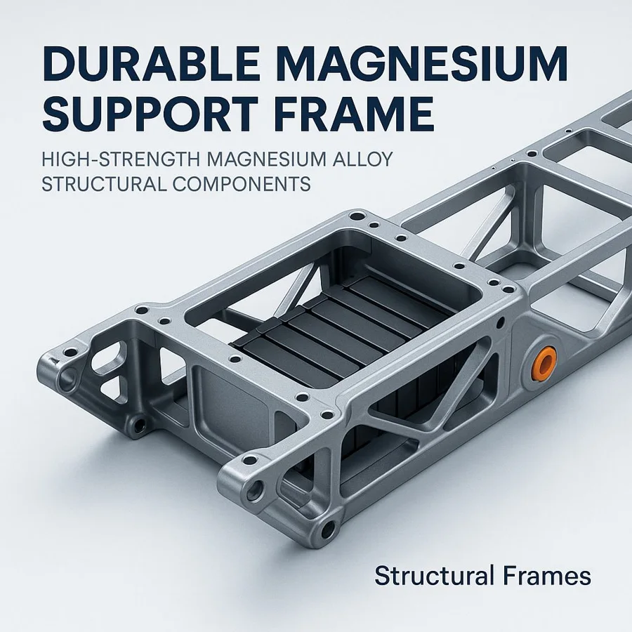 Magnesium support frame — Familia de componentes ilustrativa. La pieza se fabrica según el plano acordado.